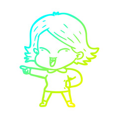 Fototapeta premium cold gradient line drawing happy cartoon girl