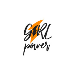 Girl power text. Hand made typography. Motivational phrase. Feminist quote. Vector illustration.