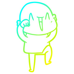 cold gradient line drawing happy cartoon bald man