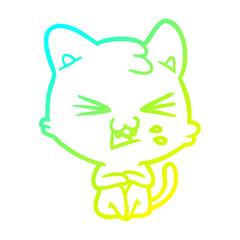 cold gradient line drawing cartoon cat hissing