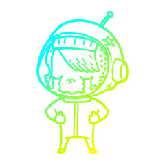 cold gradient line drawing cartoon crying astronaut girl