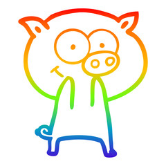 rainbow gradient line drawing cheerful pig cartoon