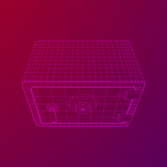Metal bank vault safe. Wireframe low poly mesh vector illustration