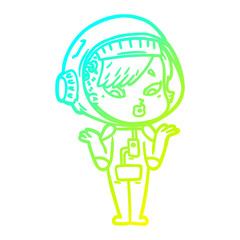 cold gradient line drawing cartoon astronaut woman