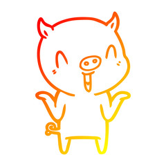 warm gradient line drawing happy cartoon pig