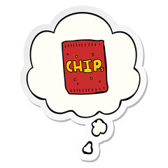 cartoon packet of chips and thought bubble as a printed sticker