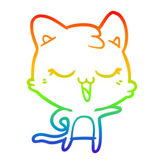 rainbow gradient line drawing happy cartoon cat