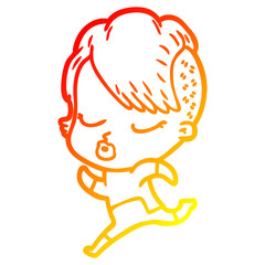 warm gradient line drawing cartoon pretty hipster girl