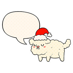 cute christmas dog and speech bubble in comic book style