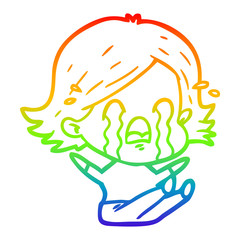 rainbow gradient line drawing cartoon woman crying