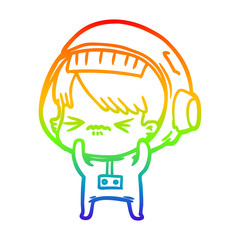 rainbow gradient line drawing angry cartoon space girl