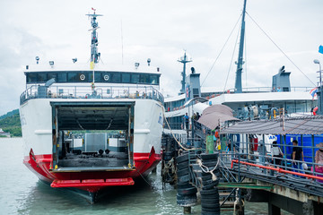 Surat Thai, Thailand - June 23, 2017: Seatran Ferry conveying passenger from Donsak pier Surat Thani province to Koh Samui island in Thailand