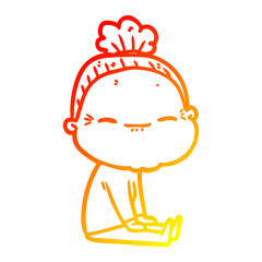 warm gradient line drawing cartoon peaceful old woman