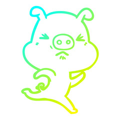 cold gradient line drawing cartoon annoyed pig running