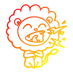 warm gradient line drawing cartoon roaring lion