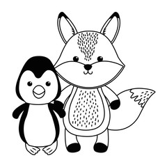 Fox and penguin cartoon design