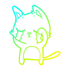 cold gradient line drawing crying cartoon cat