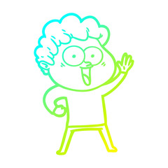 cold gradient line drawing cartoon happy man