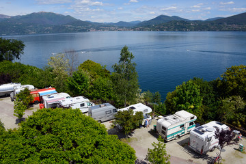 camping caravan area with panorama in Cannobio at Lago Maggiore in Italy