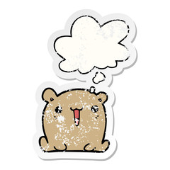 cute cartoon bear and thought bubble as a distressed worn sticker