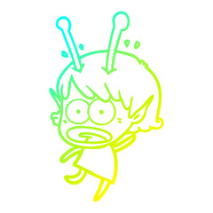 cold gradient line drawing cartoon shocked alien girl