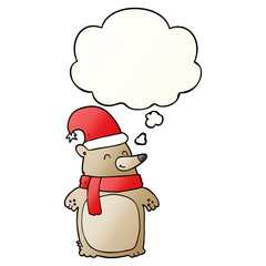 cartoon christmas bear and thought bubble in smooth gradient style