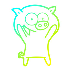 cold gradient line drawing happy pig cartoon