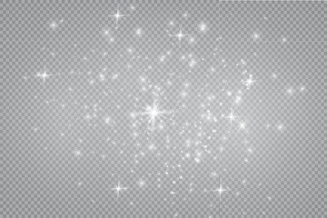 The dust is yellow. yellow sparks and golden stars shine with special light. Vector sparkles on a transparent background. Christmas light effect. Sparkling magical dust particles.