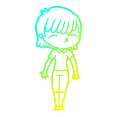 cold gradient line drawing cartoon woman