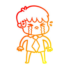 warm gradient line drawing cartoon boy crying