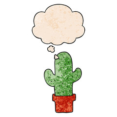 cartoon cactus and thought bubble in grunge texture pattern style