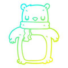 cold gradient line drawing cartoon bear with scarf