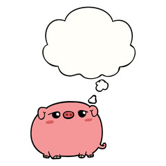 cute cartoon pig and thought bubble