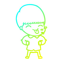 cold gradient line drawing cartoon boy sticking out tongue