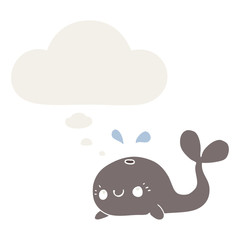 cute cartoon whale and thought bubble in retro style