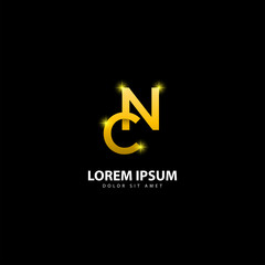 Gold Letter N Logo. NC Letter Design Vector with Golden Colors