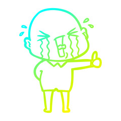 cold gradient line drawing cartoon crying bald man