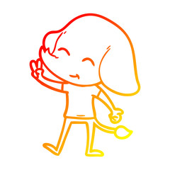 warm gradient line drawing cute cartoon elephant