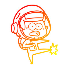 warm gradient line drawing cartoon surprised astronaut kicking