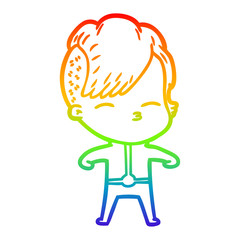 rainbow gradient line drawing cartoon girl wearing futuristic clothes