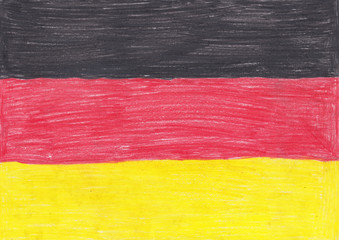 national flag of  Germany drawn on paper with colored pencils as a children's drawing