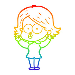 rainbow gradient line drawing cartoon girl pouting
