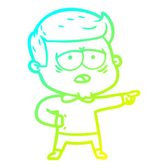 cold gradient line drawing cartoon tired man