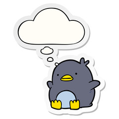 cute cartoon penguin and thought bubble as a printed sticker
