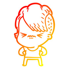 warm gradient line drawing cartoon annoyed hipster girl