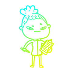 cold gradient line drawing cartoon woman