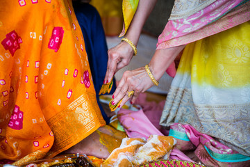Indian pre wedding ritual pooja items close up