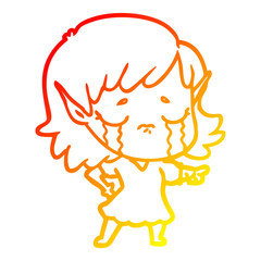 warm gradient line drawing crying cartoon elf girl