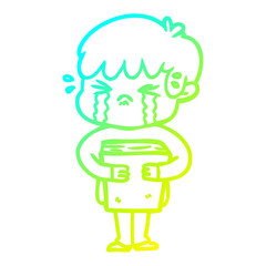 cold gradient line drawing cartoon boy crying