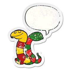 cartoon snakes and speech bubble distressed sticker